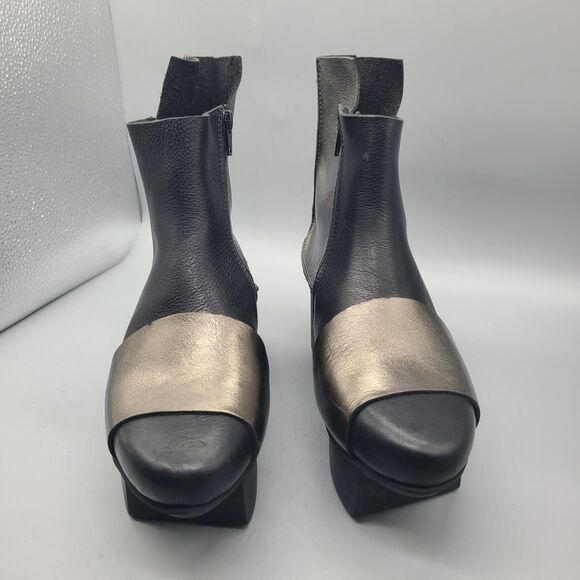 TRIPPEN Germany  Women's ankle boots  heel platform black / metal Leather 7/ 38 - Picture 3 of 12